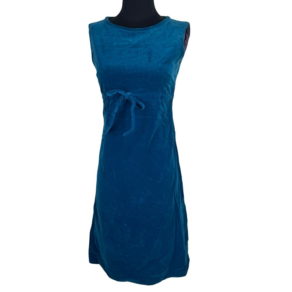 Vintage 1960s Ilene Ricky Aqua Velvet Mod Empire Waist Dress Metal Zip XS